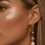 أقراط نسائية أنيقة بتصميم انسيابي تجمع بين لؤلؤتين بتفاصيل ذهبية ناعمة