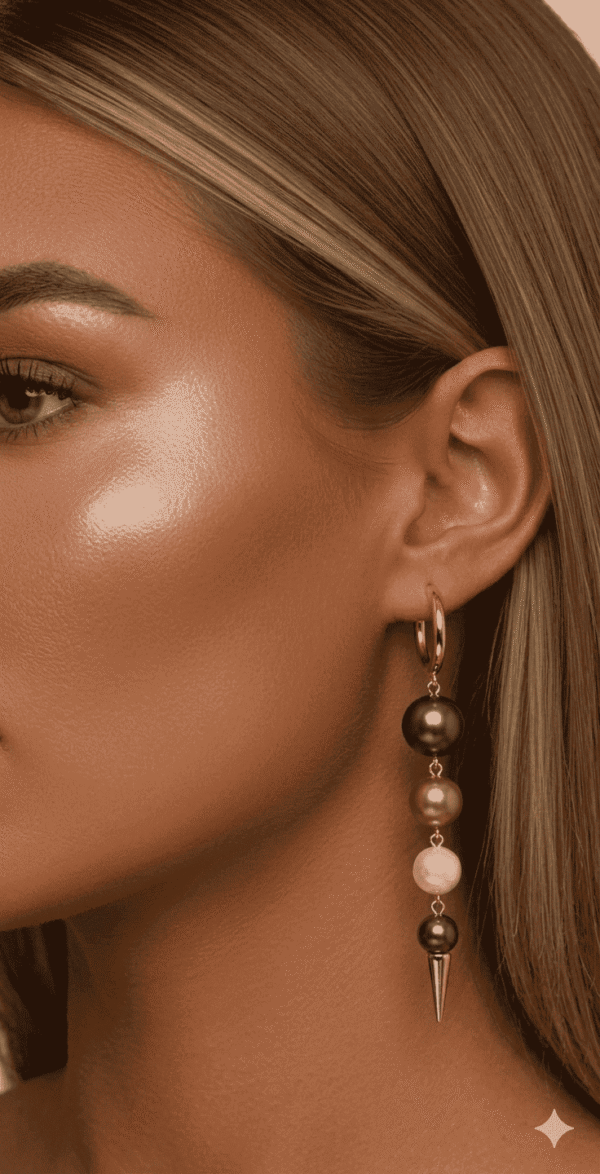 أقراط نسائية أنيقة بتصميم انسيابي تجمع بين لؤلؤتين بتفاصيل ذهبية ناعمة