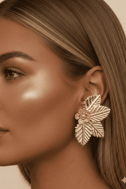 أقراط نسائية ذهبية بتصميم أشعة أنيق مستوحى من شكل المروحة يضفي لمسة عصرية راقية