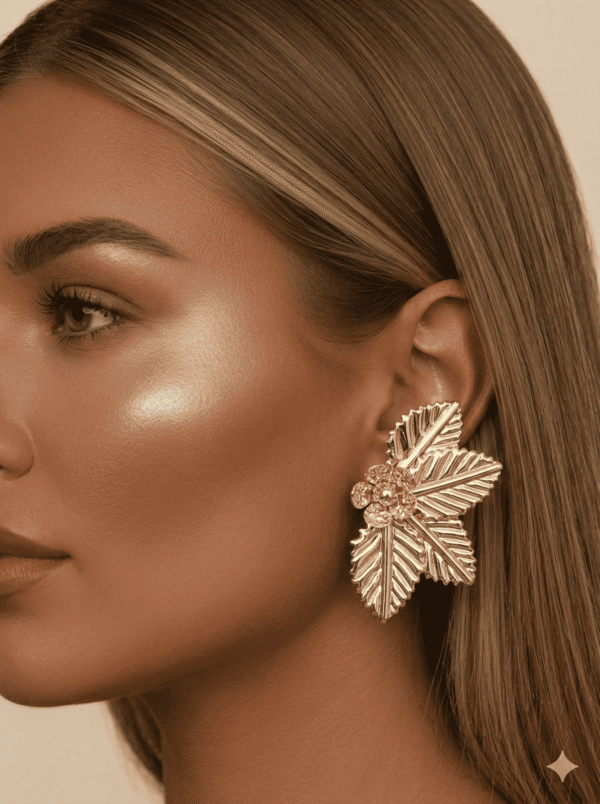 أقراط نسائية ذهبية بتصميم أشعة أنيق مستوحى من شكل المروحة يضفي لمسة عصرية راقية