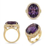 طقم مجوهرات فاخر بحجر كوارتز بنفسجي يضم سوارًا وخاتمًا بتصميم أنيق ولمسات ذهبية مرصعة.