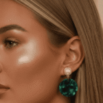 أقراط نسائية أنيقة تجمع بين لؤلؤة كلاسيكية وحجر دائري بلون الزمرد الأخضر